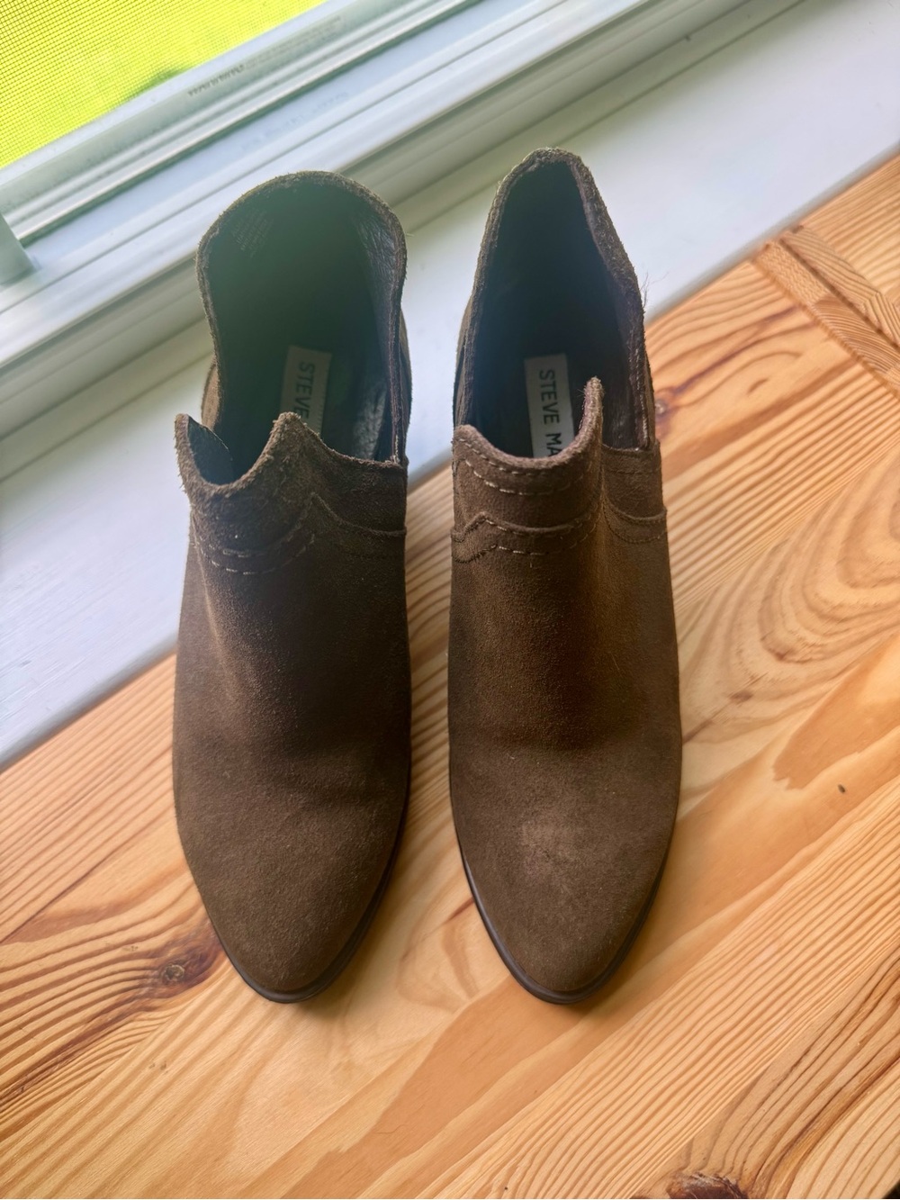 Steve Madden Dark Brown Suede Scalloped Ankle Booties